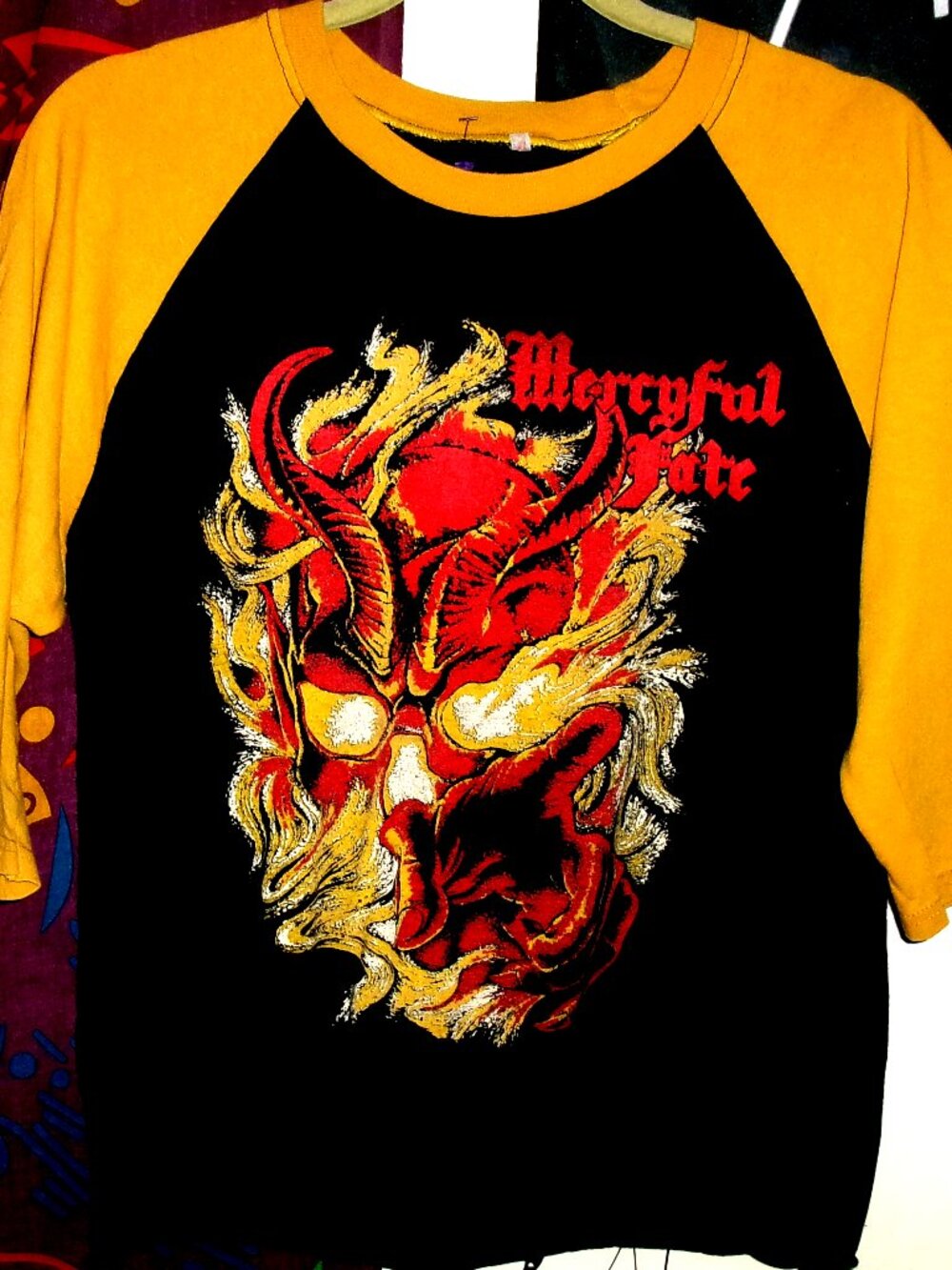 mercyful fate beast face medium woman baseball tee - king diamond danish metal